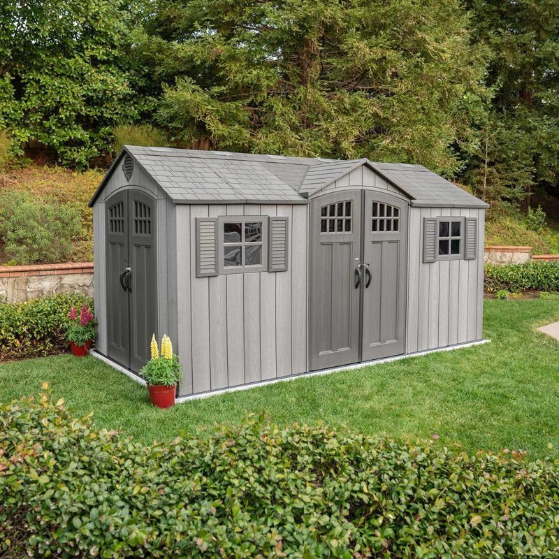 15 Ft. x 8 Ft. High-Density Polyethylene (Plastic) Steel Reinforced Outdoor Storage Shed - Image 1