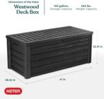 Keter Westwood 150-Gallon Resin Outdoor Storage Box | Weather-Resistant Deck Bin for Patio Cushions, Garden Tools & Pool Accessories – Dark Grey - Image 2