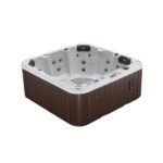 Canadian Spa Co 6 – Person 27 – Jet Acrylic Square Plug And Play Hot Tub with Ozonator and Built-In Speaker in White Cloud, Hazelnut