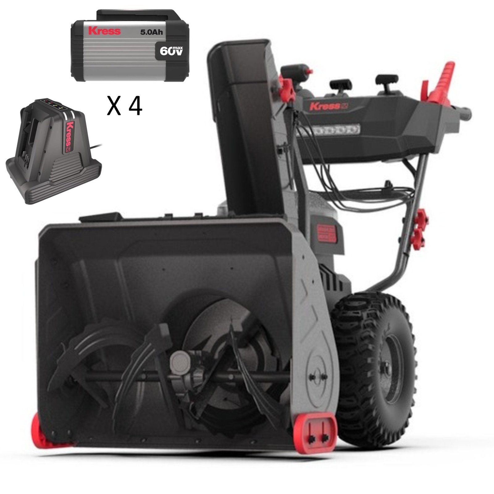 Kress KG471 60V 24-Inch 2-Stage Cordless Snow Thrower Kit (4×5Ah Batteries & Charger)