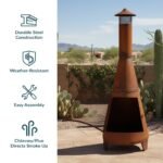 Sunnydaze 70″ Rust Patina Finish Steel Wood-Burning Chiminea with Spark Screen - Image 5