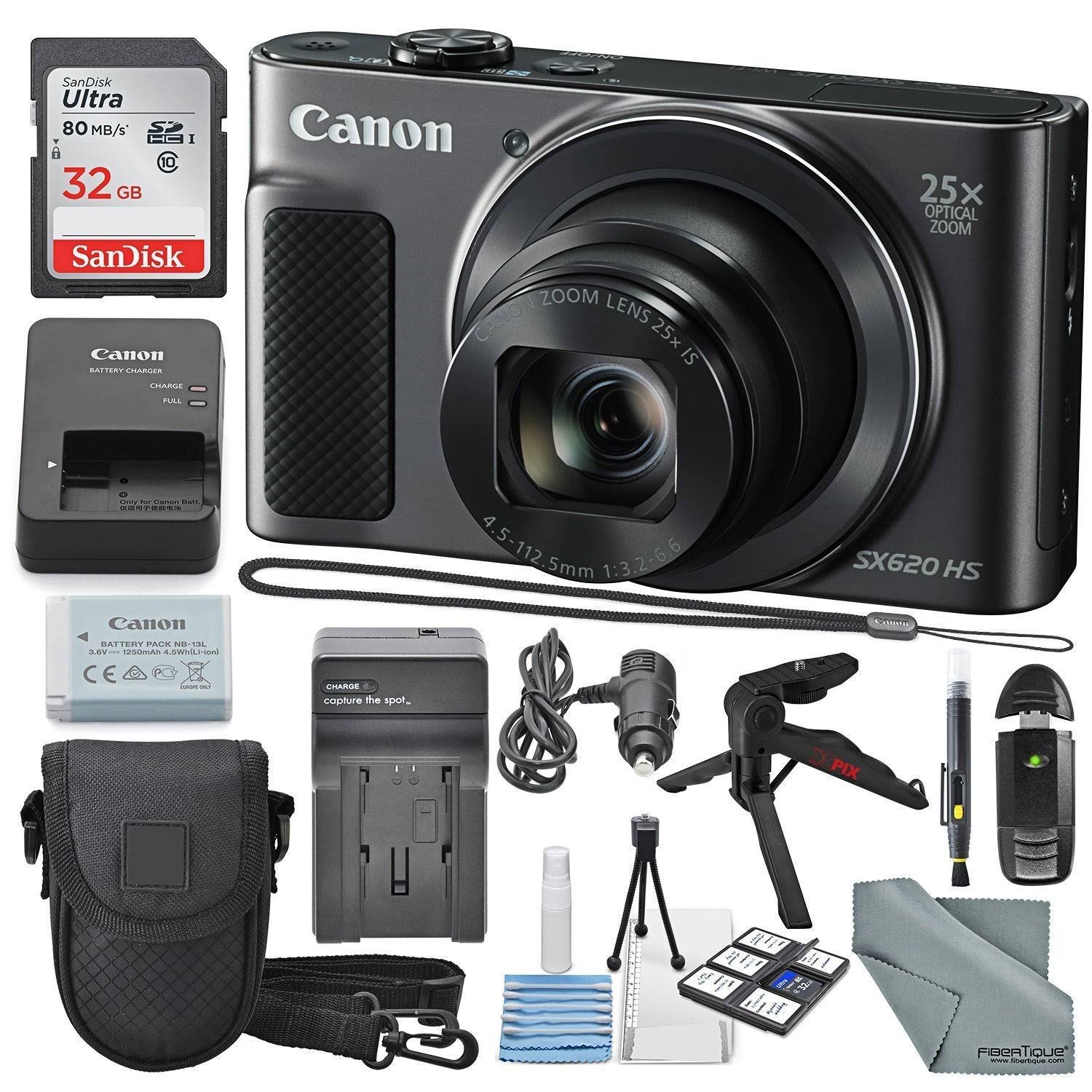 shopping_787184e5-a2c0-451f-b9ee-cf353932d724-1.jpg Canon PowerShot SX620 HS Digital Camera Along with 32GB, Deluxe Accessory Bundle and Cleaning Kit, Black - Image 1